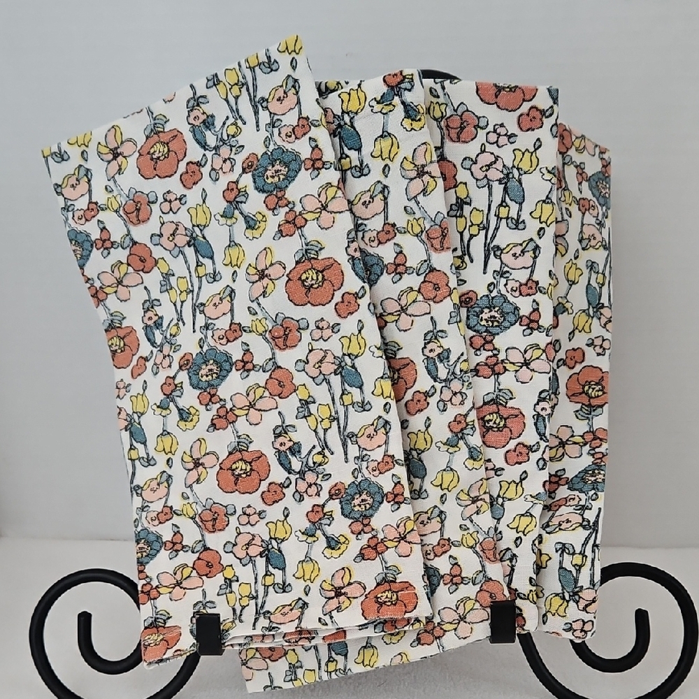 Hearth & Hand Floral Teal Pink Burnt Orange Linen Cotton Blend Napkins Set of 4